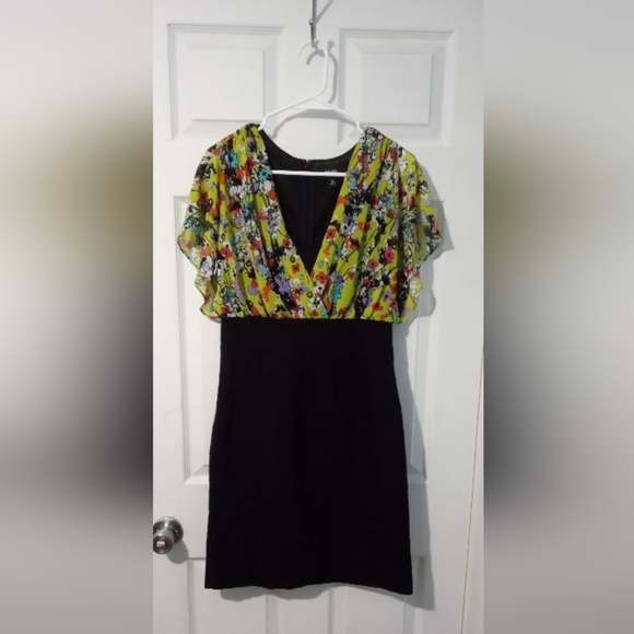 Nicole by Nicole Miller Ruched Yellow and Green Sheath Dress - Picture 1 of 3